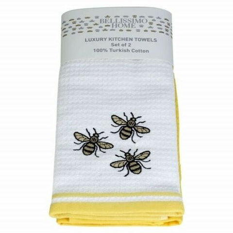 2 Pack Waffle Tea Towel Set, Honey Bees