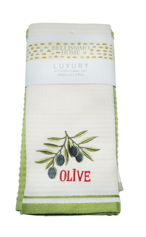 2 Pack Waffle Tea Towel Set, Olives
