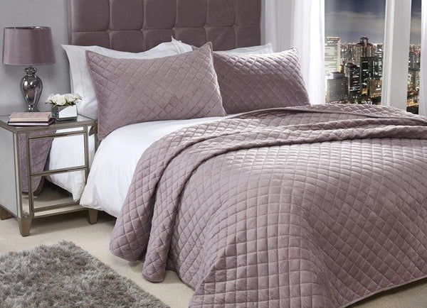 Quilted Velvet Bedspread With Pillowshams, Heather