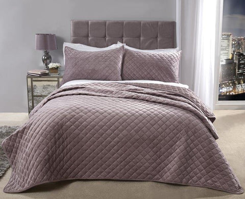 Quilted Velvet Bedspread With Pillowshams, Heather