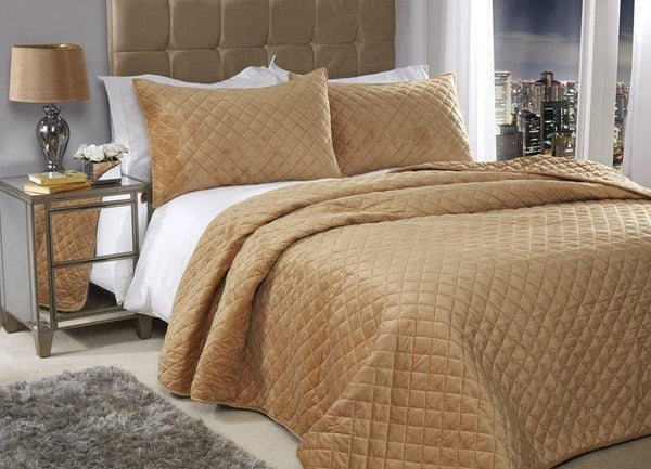 Quilted Velvet Bedspread With Pillowhams, Ochre