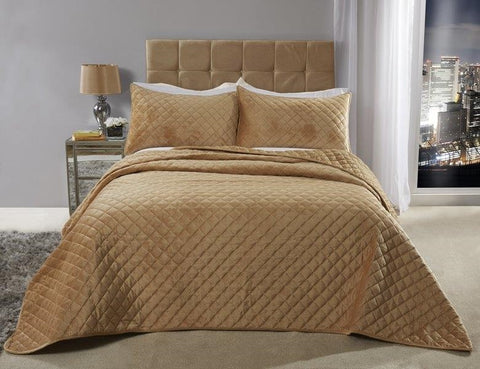 Quilted Velvet Bedspread With Pillowhams, Ochre