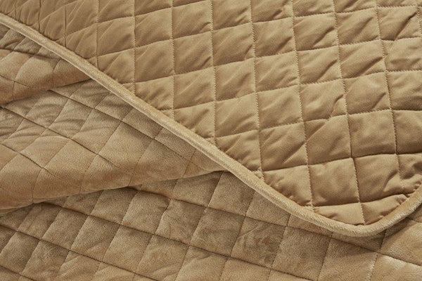 Quilted Velvet Bedspread With Pillowhams, Ochre