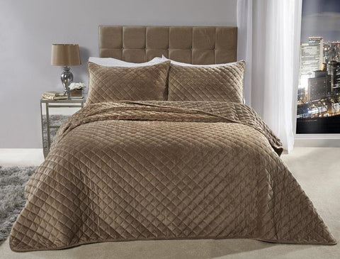 Quilted Velvet Bedspread With Pillowshams, Taupe