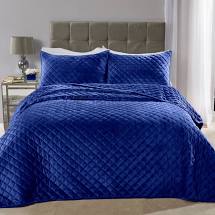 Quilted Velvet Bedspread Set With Pillowshams, Navy