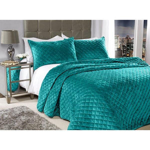 Quilted Velvet Bedspread With Pillowshams, Emerald