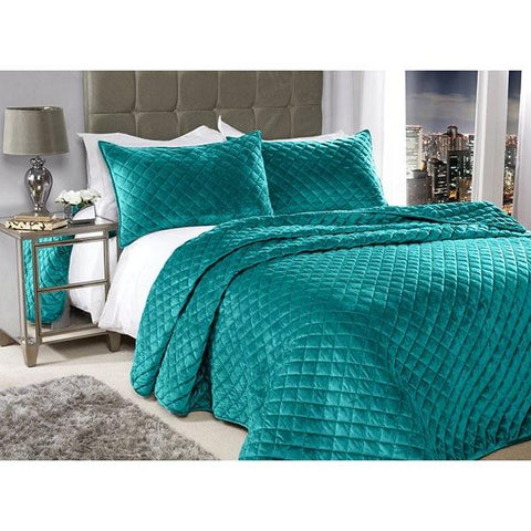 Quilted Velvet Bedspread With Pillowshams, Emerald