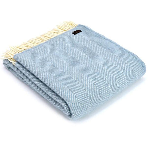 Tweedmill Luxury Herringbone Wool Throw, Duck Egg