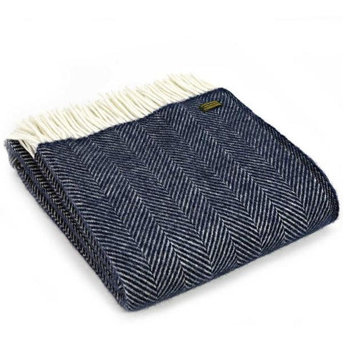 Tweedmill Luxury Herringbone Wool Throw, Navy