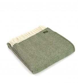 Tweedmill Luxury Herringbone Wool Throw, Olive